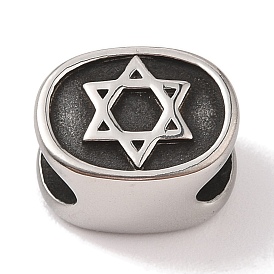 304 Stainless Steel Slide Charms, Oval with Hexagram, Polished