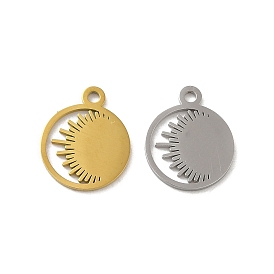 304 Stainless Steel Charms, Laser Cut, Flat Round with Sun Charm