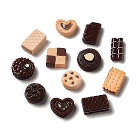 Cabochons décodés en biscuit de résine opaque rectangle/rond plat/cœur/carré, nourriture imitation, biscuits