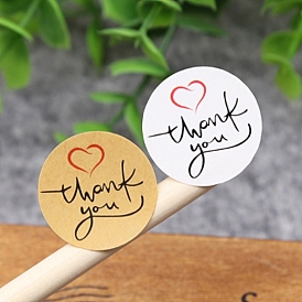 Coated Paper Adhesive Stickers, Package Sealing Stickers, Round with Word Thank You