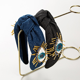 Fashionable Blue Eye Beaded Handmade Fabric Headband - European and American Style