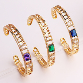 Colorful Geometric Square Zircon Chain Bracelet - Luxury Chic Bangle for Women