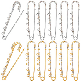 16Pcs 2 Colors Iron Rhinestone Safety Pins, Brooch Findings