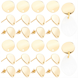 20pcs boucles d'oreilles à tige rondes et plates en laiton, avec boucle, avec écrous à oreilles en laiton