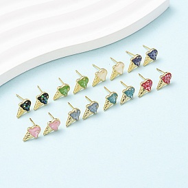 Серьги-гвоздики с мороженым из латуни и эмали, с ракушками и булавками из стерлингового серебра, долговечный, без кадмия, без никеля и без свинца