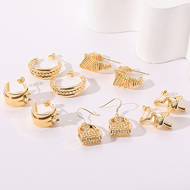 Chic C-shaped Zirconia Earrings with 14K Studs for Women - European and American Style Geometric Design by Bag Mushroom