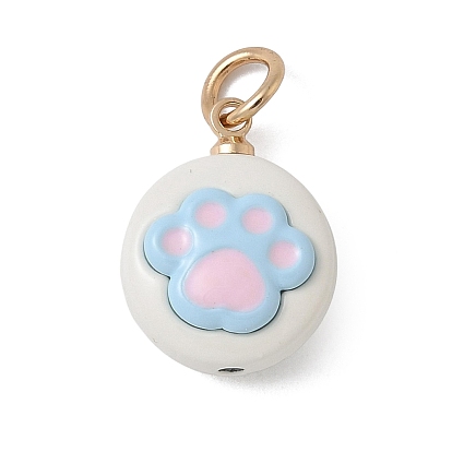 Pendentifs en émail , plat rond avec breloques empreinte de patte, or