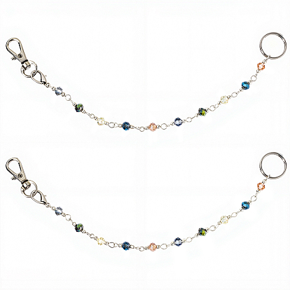 2шт. стеклянные бусины брелок, с 304 кольцом из нержавеющей стали и застежками-карабинами из сплава