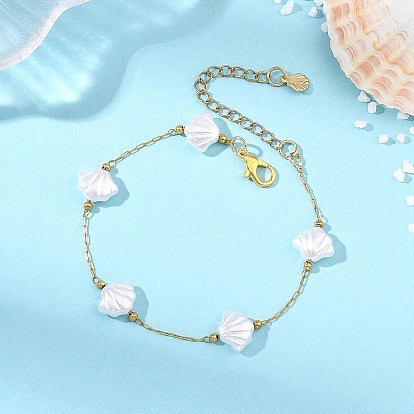 Браслеты из звеньев с бусинами из искусственного жемчуга в форме ракушки, выполненные из АБС-пластика., 304 Браслеты-цепочки из нержавеющей стали в виде скрепок для женщин