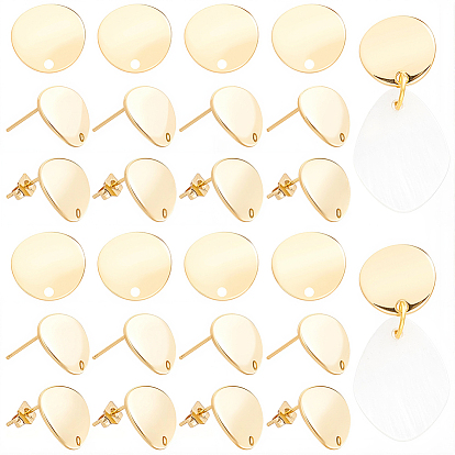 20pcs boucles d'oreilles à tige rondes et plates en laiton, avec boucle, avec écrous à oreilles en laiton