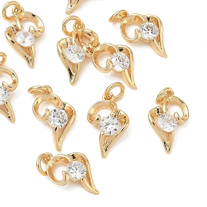 SHEGRACE Brass Micro Pave Cubic Zirconia Pendants, Cadmium Free & Nickel Free & Lead Free, Heart Charms, Clear