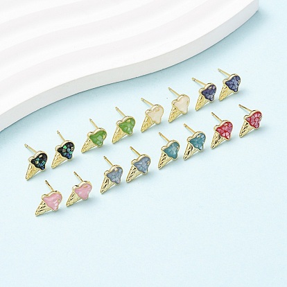 Серьги-гвоздики с мороженым из латуни и эмали, с ракушками и булавками из стерлингового серебра, долговечный, без кадмия, без никеля и без свинца