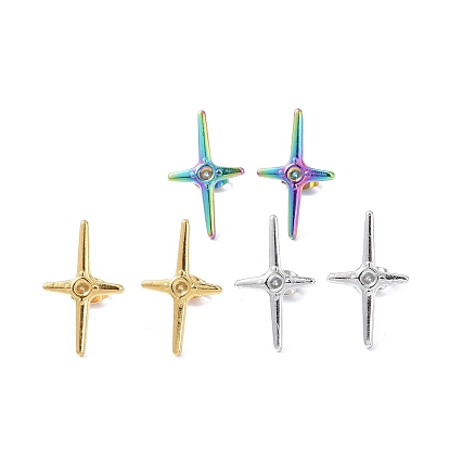 Ion Plating(IP) 304 Stainless Steel Cross Stud Earring Findings, Earring Settings for Rhinestone