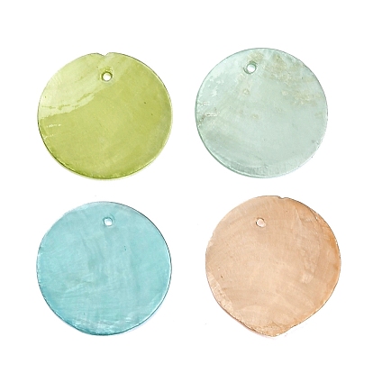 Spray Painted Natural Capiz Shell Pendants, Disc Charms