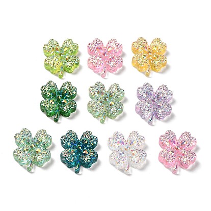 Прозрачный кабошон из смолы, клевер, с блестка