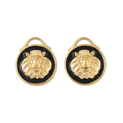 304 нержавеющей стальной эмали подвески, плоский круглый с подвесками в виде льва, реальный 18 k позолоченный, вакуумное покрытие pvd