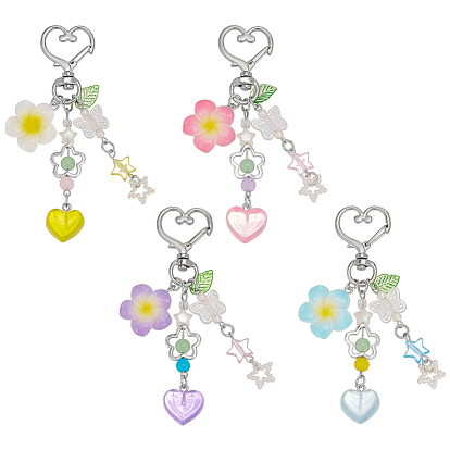 4 шт. 4 цвета, подвесные украшения из искусственного жемчуга в виде звездного стекла, с застежками из сплава и подвесками в виде цветов из смолы