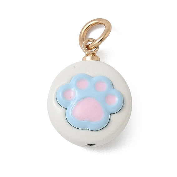 Pendentifs en émail , plat rond avec breloques empreinte de patte, or