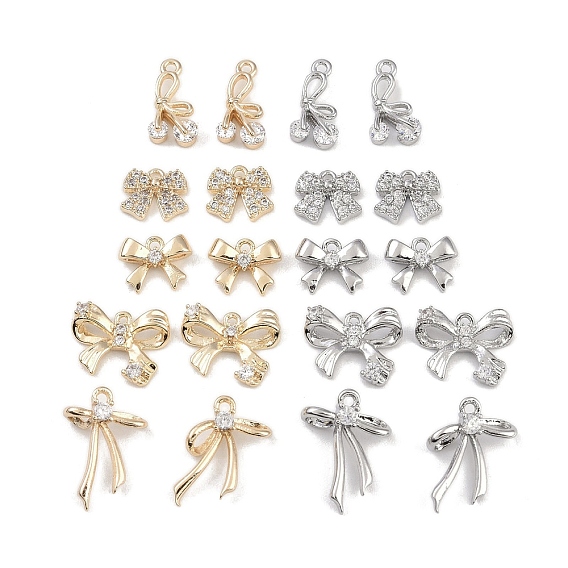 Латунные микропаве прозрачные подвески с фианитом, без кадмия, без никеля и без свинца, бантом прелести