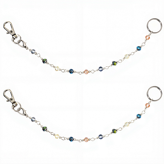 2шт. стеклянные бусины брелок, с 304 кольцом из нержавеющей стали и застежками-карабинами из сплава