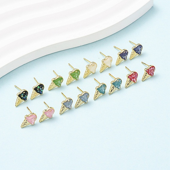 Серьги-гвоздики с мороженым из латуни и эмали, с ракушками и булавками из стерлингового серебра, долговечный, без кадмия, без никеля и без свинца