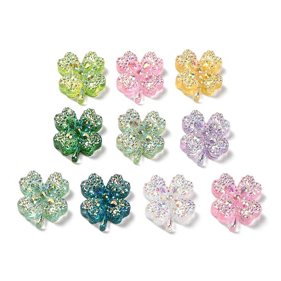 Прозрачный кабошон из смолы, клевер, с блестка