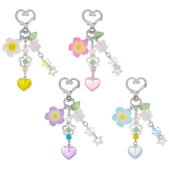 4 шт. 4 цвета, подвесные украшения из искусственного жемчуга в виде звездного стекла, с застежками из сплава и подвесками в виде цветов из смолы