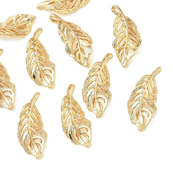 SHEGRACE Brass Pendants, Feather Charms, Cadmium Free & Nickel Free & Lead Free