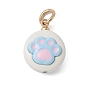 Pendentifs en émail , plat rond avec breloques empreinte de patte, or