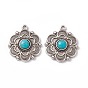 Synthetic Turquoise Half Round Pendants, Flower Charms, with Rack Plating Alloy Findings