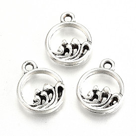 Tibetan Style Alloy Charms, Lead Free & Cadmium Free, Flat Round with Spindrift