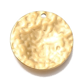 Ion Plating(IP) 304 Stainless Steel Pendants, Textured, Flat Round Charm