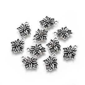 Pendentifs en alliage de style tibétain, sans plomb et sans cadmium, poinsettia, pour noël, 18.5x15x4mm, Trou: 2mm