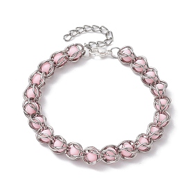 Bracelets en perles acryliques opaques, avec 304 anneaux en acier inoxydable, extrémités des chaînes et des fermoirs