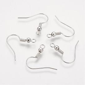 Brass Earring Hooks, Ear Wire, with Beads and Horizontal Loop, Nickel Free, 19mm, Hole: 1.5mm, 21 Gauge, Pin: 0.7mm