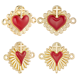 6 шт. 2 стили латунные эмалевые соединительные подвески, красное сердце с поперечными связями