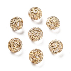 Metal Enlaced Transparent Acrylic Beads, Golden Plated, Rose