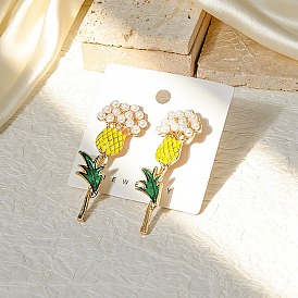 Pendientes de aleación de esmalte para mujer., piña/flor, con perlas de plástico