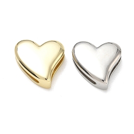 Brass Slider Charms, Heart, Cadmium Free & Lead Free, Rack Plating, Long-Lasting Plated