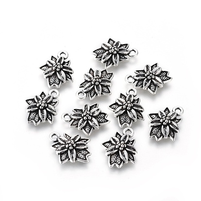 Pendentifs en alliage de style tibétain, sans plomb et sans cadmium, poinsettia, pour noël, 18.5x15x4mm, Trou: 2mm