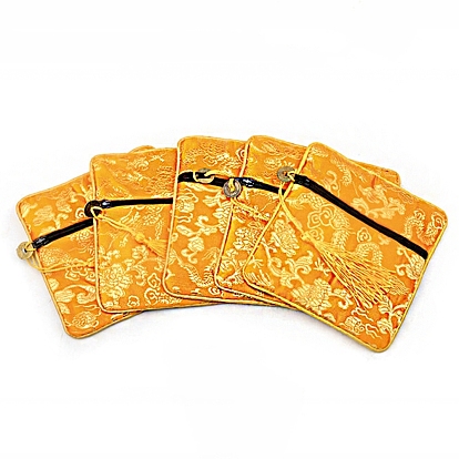 Китайская парча кисточка молния ювелирные изделия сумка подарочный мешочек, квадратный