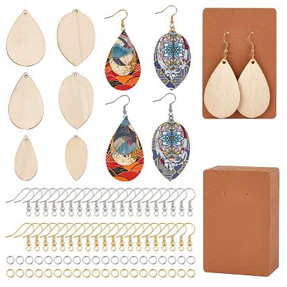 DIY Dangle Earring Making Kits, include Wood Pendants, Iron Earring Hooks, Mixed Shapes