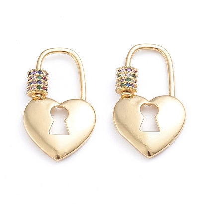 Латунные микропаве, кубический цирконий, винт, карабин, подвески с замком, для изготовления ожерелий, быстрые ссылки, сердце замок, реальный 18 k позолоченный