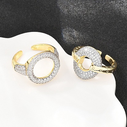 Латунные кольца-манжеты с микропаве из прозрачных кубических цирконий, круглые, долговечный, без свинца и без кадмия