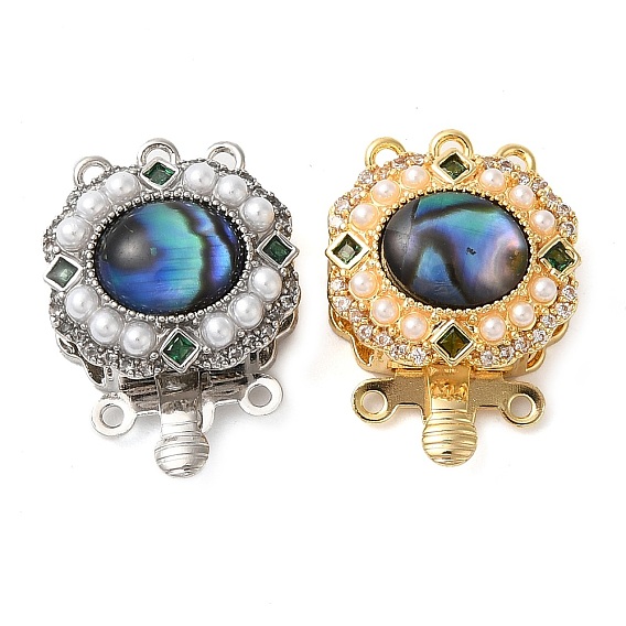 Латунный микропаве, прозрачный кубический цирконий, с застежками-коробочками из АБС-пластика с жемчужинами, без кадмия, без никеля и без свинца, с эмалированной ракушкой пауа, прямоугольные, 2 нитей, 4-луночное