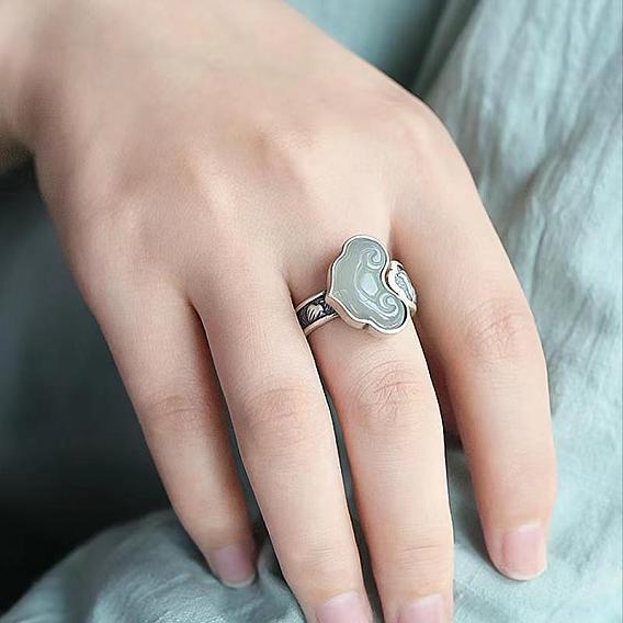 Регулируемые открытые манжеты из ретро-сплава и смолы для женщин, имитация нефрита, сердце