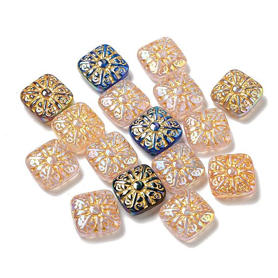 Opaque Acrylic Beads, Golden Metal Enlaced, Square