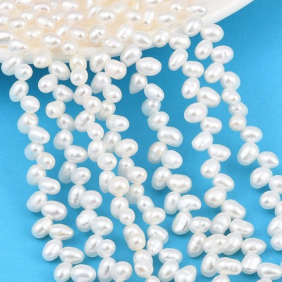 Natural Cultured Freshwater Pearl Beads Strands, Rice, Top Drilled, Grade 5A