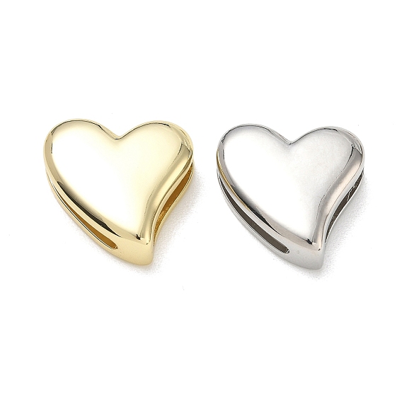 Brass Slider Charms, Heart, Cadmium Free & Lead Free, Rack Plating, Long-Lasting Plated