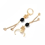 Rhinestone Butterfly Leverback Earrings with Glass Beaded, Brass Chains Tassel Earrings for Women
